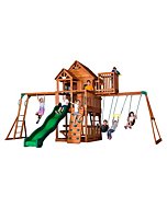 Backyard Discovery, Skyfort II Playground Cedar Wood Swing Set with Playhouse Fort, Sandbox, Picnic Table, Slide, Monkey Bars, Swings, Rock Climber, Outdoor Playset for kids Age 3-10 years