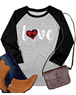 Red plaid raglan top, heart graphic, Valentine's Day style