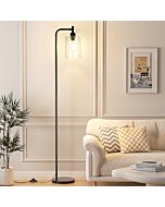 Ziisee Industrial Floor Lamp with Glass Shade - Black, LED Bulbs, Foot Pedal Switch, Easy Assembly