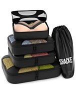 Shacke Pak - 5 Set Packing Cubes - Travel Organizers with Laundry Bag (Pure Black)