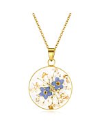 Forget-Me-Not and Queen Anne's Lace Pressed Wildflower Necklace | Gold Pressed Flower Necklace | Personalized Handmade Necklaces | Real Flower Necklace | Alaska State Flower Necklace | 18”