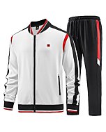 W JIANWANG Mens Track Suits 2 Piece Tracksuits Sweatsuits Set Jogging Suit Fashion Casual Workout Running Sports Jacket and Pants Outfits White JW-140-L