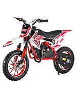 cdar 49cc Kids Dirt Bike, 2-Stroke Gas Power Motocross Off-Road Tires Shock Absorption Springs Soft Seat Cushion Pocket Motorbike with Front Rear Disc Brakes (Red+Black)