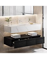 DWVO 48 Inch Floating Vanity Bathroom Wall Mounted Bathroom Storage Cabinet Single Integrated Set with Sintered Stone Countertop, Ceramic Basin Sink and 3 Drawers for Bathroom, Black