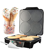 Mini Waffle Ice Cream Cone Maker - Bake 4 Homemade Mini Cones at Once, Includes Shaper Roller - Make Fun Bite Sized Entertaining Desserts for Summer Parties, Special Occasions and Gift Giving Treats