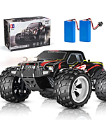 DOUBLE E RC Cars 4WD High Speed 20 Km/h, 2.4Ghz 1:18 Scale All Terrains Off Road Monster Truck with LED Headlight and Rechargeable Batteries for Kids Boys and Adults-Red