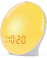 Wake Up Light Sunrise Alarm Clock for Kids, Heavy Sleeper, Bedroom, Full Screen with Sunrise Simulation, Fall Asleep, Dual Alarms, FM Radio, Colorful Lights, Built-in Natural Sounds, Fabric Light Gray