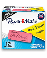 Paper Mate Pink Pearl Erasers, Large, 12 Count