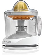 BLACK+DECKER CJ625 Citrus Juicer in white, squeezing an orange half.