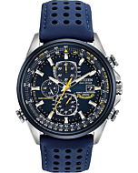 Citizen Eco-Drive World Chronograph A-T Mens Watch, Stainless Steel with Polyurethane strap, Technology, Blue (Model: AT8020-03L)