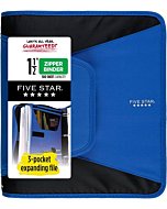 Five Star Zipper Binder, 1-1/2 Inch 3-Ring Binder with 3-Pocket Expanding File, 500 Sheet Capacity, Blue (72202)