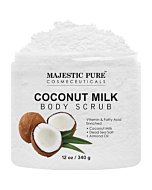 Majestic Pure Coconut Milk Body Scrub, Anti Cellulite & Exfoliator, Natural Skin Care Formula Helps with Stretch Marks, Eczema, Acne and Varicose Veins, 12 Oz