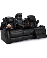 Seatcraft Omega Home Theater Seating - Living Room - Leather Gel - Power Recline - Power Headrests - AC and USB Charging - Lighted Cup Holders - Fold Down Table (Sofa, Black)