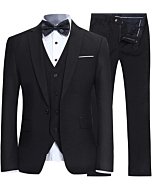 YFFUSHI Men's Slim Fit 3 Piece Suit One Button Blazer Tux Vest & Trousers, Black, Medium