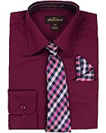 Alberto Danelli's Boys Long Sleeve Dress Shirt with Matching Tie and Handkerchief, 4, Plum