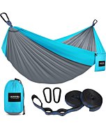 Camping Hammock Double & Single Portable Hammocks with 2 Tree Straps, Lightweight Nylon Parachute Hammocks for Backpacking, Travel, Beach, Backyard, Patio, Hiking From Kootek in - Grey & Sky Blue, Large