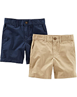 Simple Joys by Carter's Toddler Boys' Flat Front Shorts, Pack of 2, Light Khaki Brown/Navy, 3T