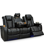 Seatcraft Anthem Home Theater Seating - Living Room - Top Grain Leather - Power Recline Sofa - Fold-Down Table - Powered Headrests - Arm Storage - AC/USB and Wireless Charging - Black