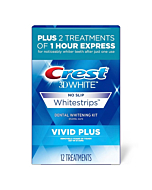 Crest 3D Whitestrips Vivid Plus - Box of Crest 3D Whitestrips Vivid Plus teeth whitening strips.