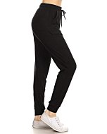 Leggings Depot Women's Relaxed fit Jogger Track Cuff Sweatpants with Pockets-JGA-Black-M