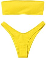 ZAFUL Women Strapless Ribbed High Cut Bandeau Bikini Set(Yellow M)