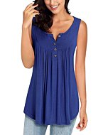 MIROL Womens Summer Sleeveless V Neck Solid Color Casual Swing Shirts Flowy Tank Tops Blouses with Buttons Blue