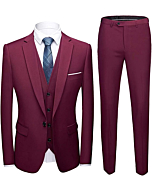 MYS Men's Blazer Vest Pants Set, Solid Party Wedding Dress, One Button Jacket Waistcoat and Trousers, 3 Piece Slim Fit Suit with Tie Burgundy