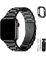 Fullmosa Compatible Apple Watch Band 42mm 44mm 45mm 38mm 40mm 41mm, Stainless Steel iWatch Band with Case for Apple Watch Series 7/6/5/4/3/2/1/SE, 42mm 44mm 45mm Black