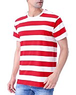 Funny World Mens Red and White Striped Shirt Casual Short Sleeve T-Shirts XL