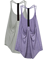 icyzone Workout Tank Tops for Women - Athletic Yoga Tops, T-Back Running Tank Top(Pack of 2) (S, Grey/Violet)