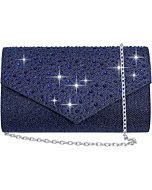 CurvChic Women Evening Bag Clutch Rhinestone Envelope Party Handbag Bridal Prom Purse (Navy Blue)