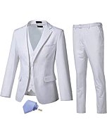 High-End Suits 3 Pieces Men Suit Set Slim Fit Groomsmen/Prom Suit for Men Two Buttons Business Casual Suit, White, Chest40''/Waist34'', Medium