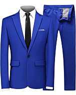 MOGU Men Slim Fit 2 Piece Suit for Prom (Suit Jacket + Pants) US Size Blazer 34/Pants 31 RoyalBlue