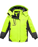 Wantdo Girl's Waterproof Fleece Skiing Jacket Warm Winter Coat Windproof Snow Coats Fluorescent Green 6/7