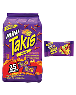 Takis Mini Fuego Rolled Tortilla Chips, Hot Chili Pepper and Lime Artificially Flavored, 25 Individual Snack Packs, 1.23 Ounces Each, Net Weight of 30.75 Ounces