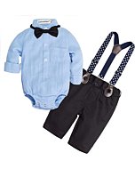 BIG ELEPHANT Gentleman Formal Outfit Suit - Bowtie Dress Shirt Suspender Pants Clothing Set for Baby Boys