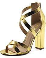 Ollio Women's Shoes Faux Leather Ankle Toe Cross Strap Zip Up High Heels Pumps Sandals H98 (6.5 B(M) US, Gold)