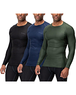 DEVOPS 3 Pack Men's Athletic Long Sleeve Compression Shirts (X-Large, Black/Navy/Olive)