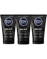 NIVEA MEN DEEP Cleansing Beard and Face Wash, Enriched with Natural Charcoal, 3 Pack of 3.3 Fl Oz Tubes