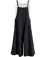 Women Casual Loose Long Bib Pants Wide Leg Jumpsuits Baggy Cotton Rompers Overalls with Pockets