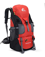 50L Lightweight Water Resistant Hiking Backpack,Outdoor Sport Daypack Travel Bag for Climbing Camping Touring (Red - No Shoe Compartment)