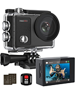 4K Underwater HD Action Camera, Dragon Touch Vision 3 Pro Touch Screen 20MP 100FT Waterproof Video Camera Adjustable View Angle WiFi Sports Camcorder with Remote Control Helmet Accessories