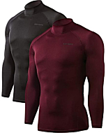 DEVOPS 2 Pack Men's Thermal Turtle Mock Neck Shirts, Compression Long Sleeve Tops (Medium, Black/Wine)