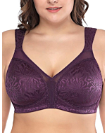 Deyllo Women's Full Coverage Plus Size Comfort Minimizer Bra Wirefree Non Padded(Purple, 38H)