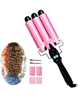 3 Barrel Curling Iron with LCD Temperature Display - 1 Inch Ceramic Tourmaline Triple Barrels, Ceramic Hair Crimper Hair Waver Hair Curlers Hair Curling Wand for Deep Waves Suit for All Style