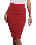 Women's Stretchy Bodycon Office Pencil Skirt High Waist Business Skirts (S, Red)