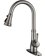 Kitchen Faucet-WEWE Single Handle Stainless Steel Brushed Nickel Pull Down Kitchen Sink Faucet with Pull Out Sprayer