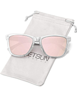 MEETSUN Polarized Sunglasses for Women Men Classic Retro Designer Style (Clear Frame / Pink Mirrored Lens, 54)