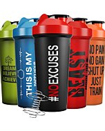 JEELA SPORTS [5 PACK] Protein Shaker Bottles for Protein Mixes -24 OZ- Dishwasher Safe Shaker cups for protein shakes - Shaker Cup for Blender Protein Shaker bottle for shakes protein shake blender