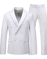 MOGU Mens 2 Piece Suit Slim Fit Double Breasted Blazer and Pants Solid Color Prom Tuxedo US Size Blazer 40/Pants 36 White